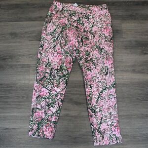 H&M Floral Print Ankle Pants Womens Size 6 Pink Green‎ Casual